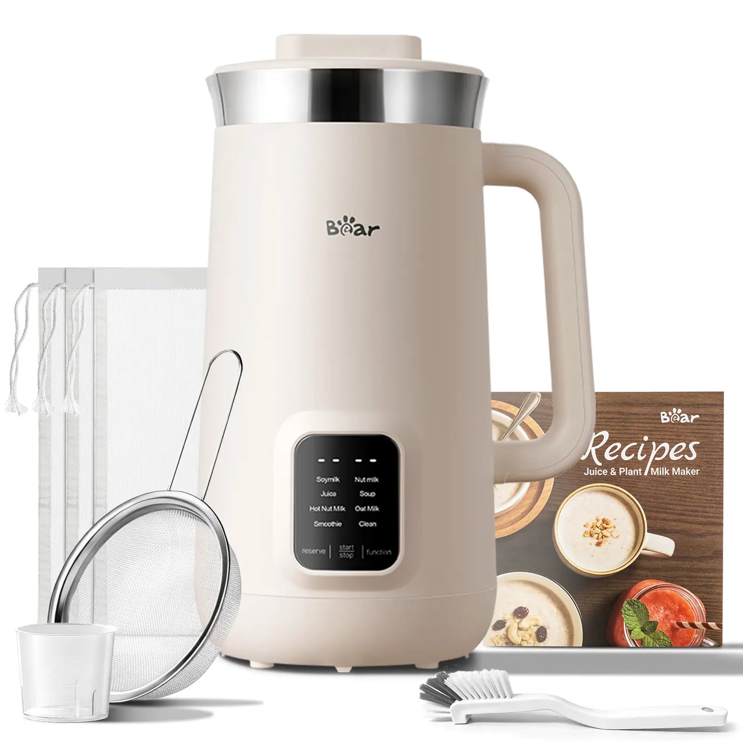 Bear 8 Functions All-In-One Nut Milk Machine, 40oz 1.2L Soy Milk Maker with Automatic Self-Cleaning, 12H Delayed Start and 6H Warm Hold, Single Tap Control Almond Milk Blender to Make Homemade Oat Drinks, Soup, Fruit Juice & Dairy-Free Beverages
