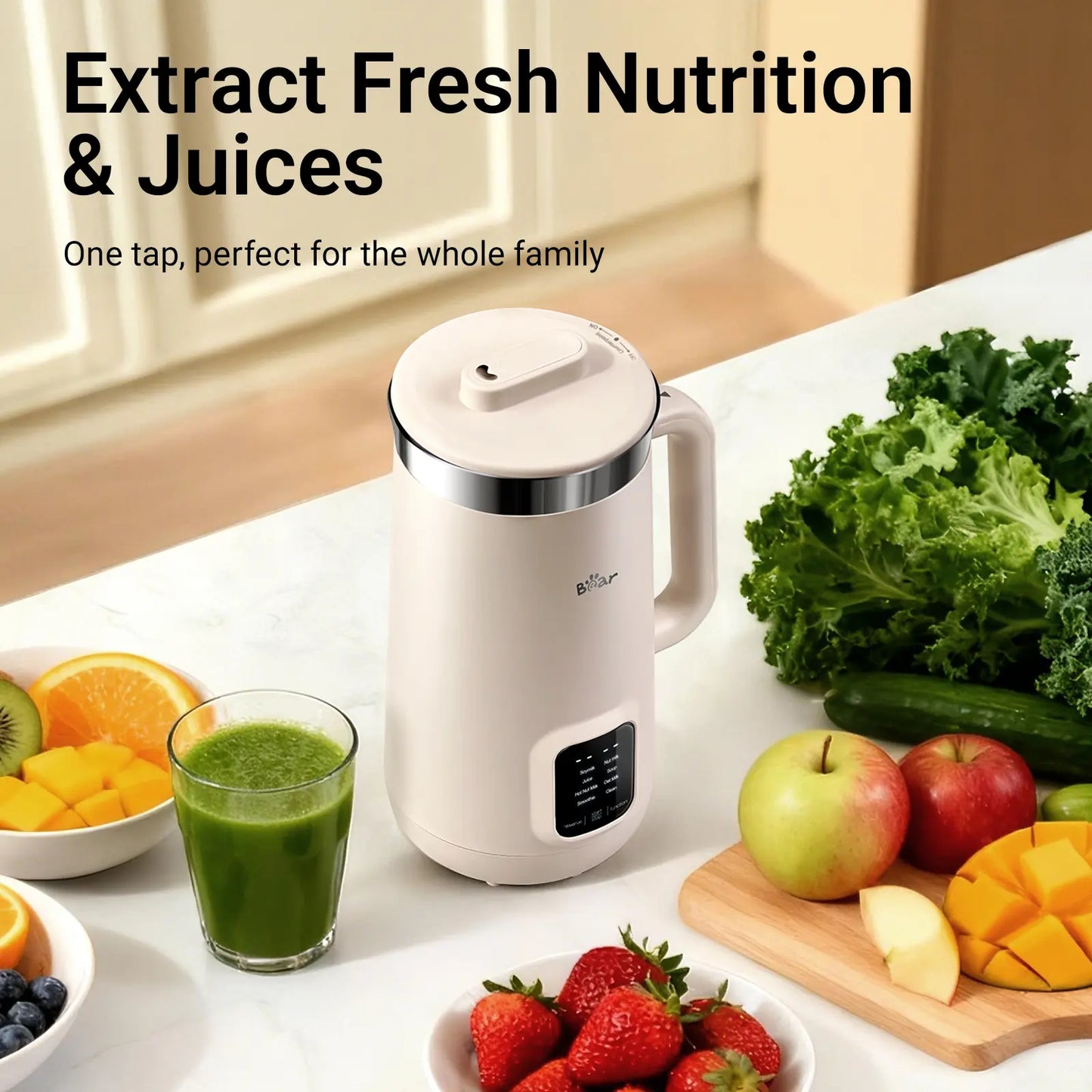 Bear 8 Functions All-In-One Nut Milk Machine, 40oz 1.2L Soy Milk Maker with Automatic Self-Cleaning, 12H Delayed Start and 6H Warm Hold, Single Tap Control Almond Milk Blender to Make Homemade Oat Drinks, Soup, Fruit Juice & Dairy-Free Beverages