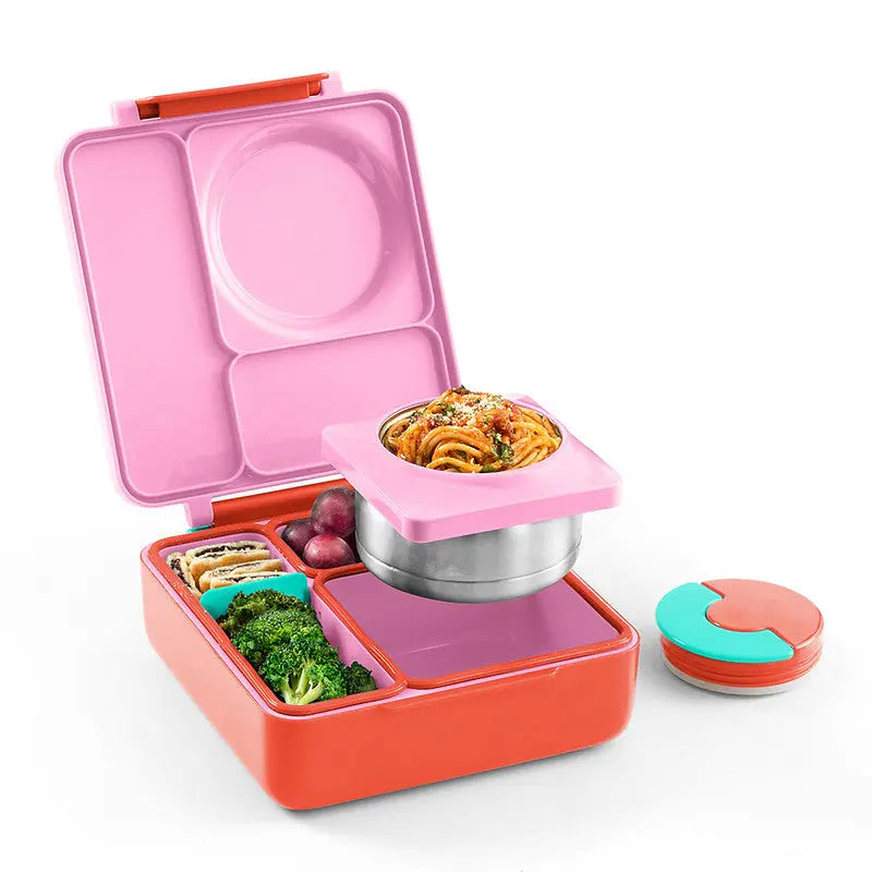 Omie Mini Sprinkle-Proof Insulated Refrigerable Lunch Box, suitable for daily use in the United States - a three-tier lightweight lunch box equipped with stainless steel inner trays, silicone utensils, and plastic utensils, durable and food-safe