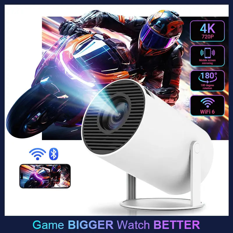 HY300Pro+ Handheld Home Projector, Tiny Outdoor Projector Supporting 4K Decoding, Built-in 5G WiFi 6 & Bluetooth 5.0, True 720P Full HD, 160 ANSI Brightness, Compatible with Android Sound, Wireless Gaming Ready for Indoor Movie Viewing