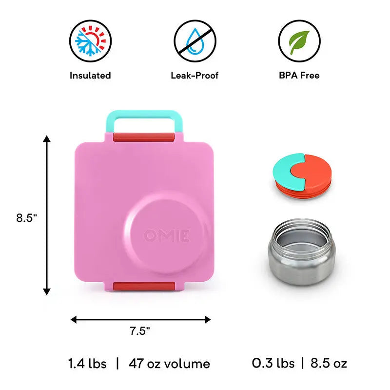 Omie Mini Sprinkle-Proof Insulated Refrigerable Lunch Box, suitable for daily use in the United States - a three-tier lightweight lunch box equipped with stainless steel inner trays, silicone utensils, and plastic utensils, durable and food-safe