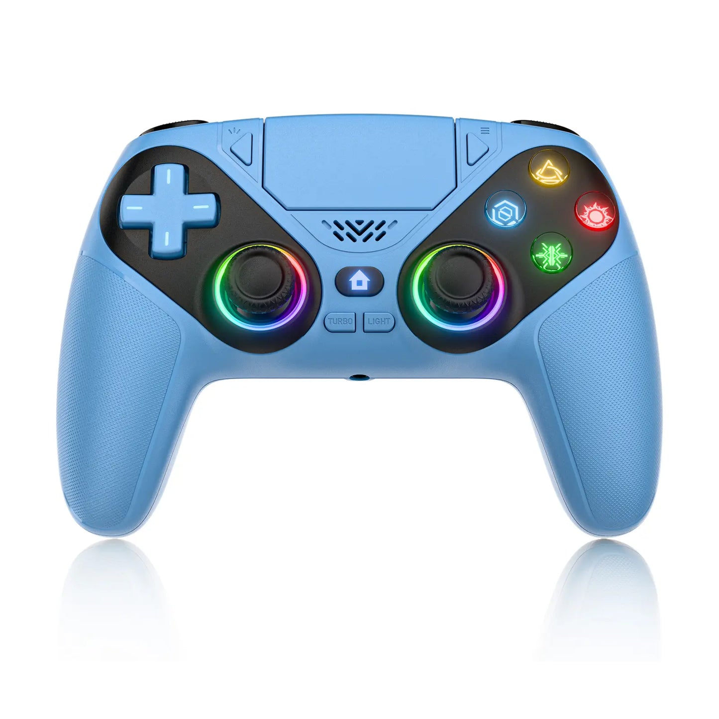 Premium Wireless Gaming Gamepad for PS5 Featuring Vibrant RGB Light Effects – Fully Compatible with PS5 System, Twin Shock Vibration, Motion Sensor Function, User-Programmable Controls & 1000mAh Fast Refueling Battery