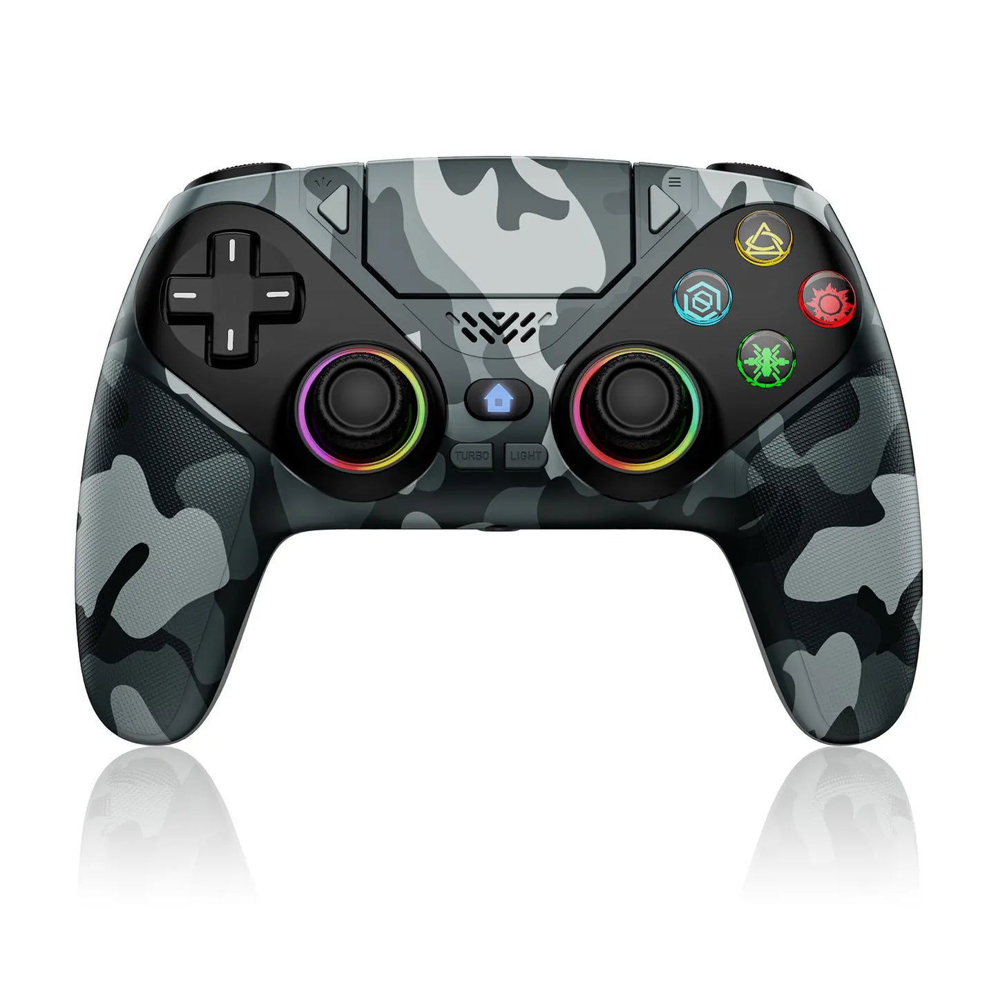 Premium Wireless Gaming Gamepad for PS5 Featuring Vibrant RGB Light Effects – Fully Compatible with PS5 System, Twin Shock Vibration, Motion Sensor Function, User-Programmable Controls & 1000mAh Fast Refueling Battery