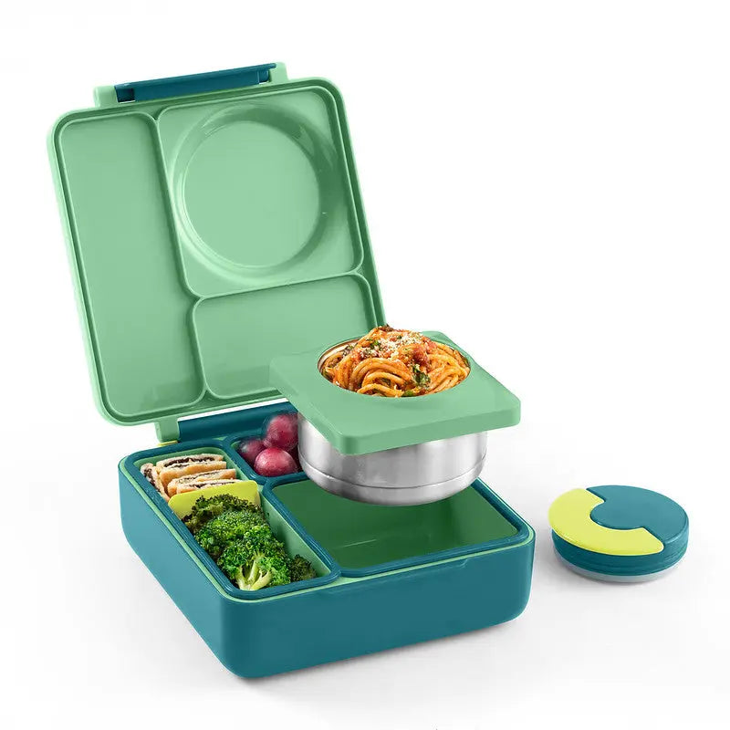 Omie Mini Sprinkle-Proof Insulated Refrigerable Lunch Box, suitable for daily use in the United States - a three-tier lightweight lunch box equipped with stainless steel inner trays, silicone utensils, and plastic utensils, durable and food-safe