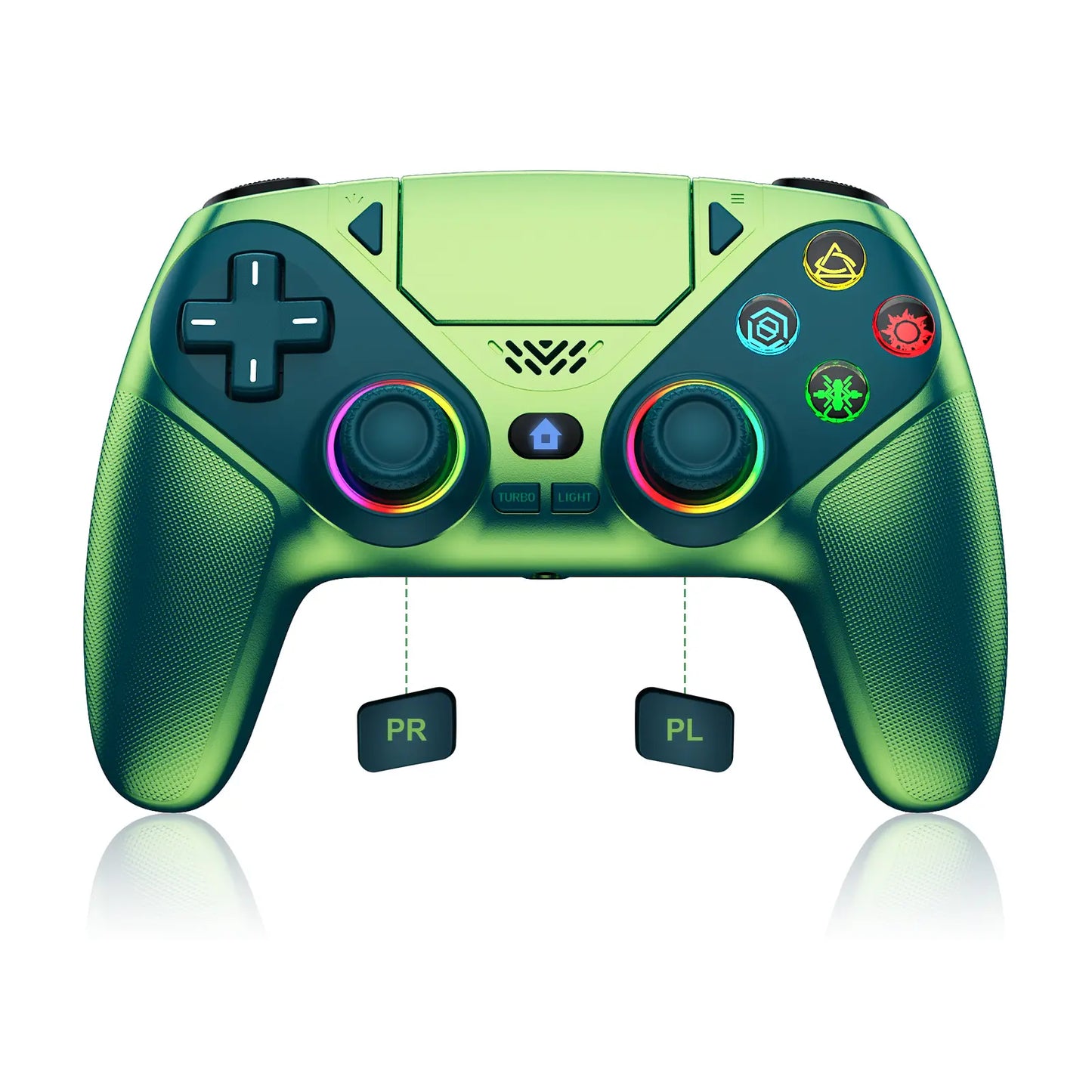 Premium Wireless Gaming Gamepad for PS5 Featuring Vibrant RGB Light Effects – Fully Compatible with PS5 System, Twin Shock Vibration, Motion Sensor Function, User-Programmable Controls & 1000mAh Fast Refueling Battery