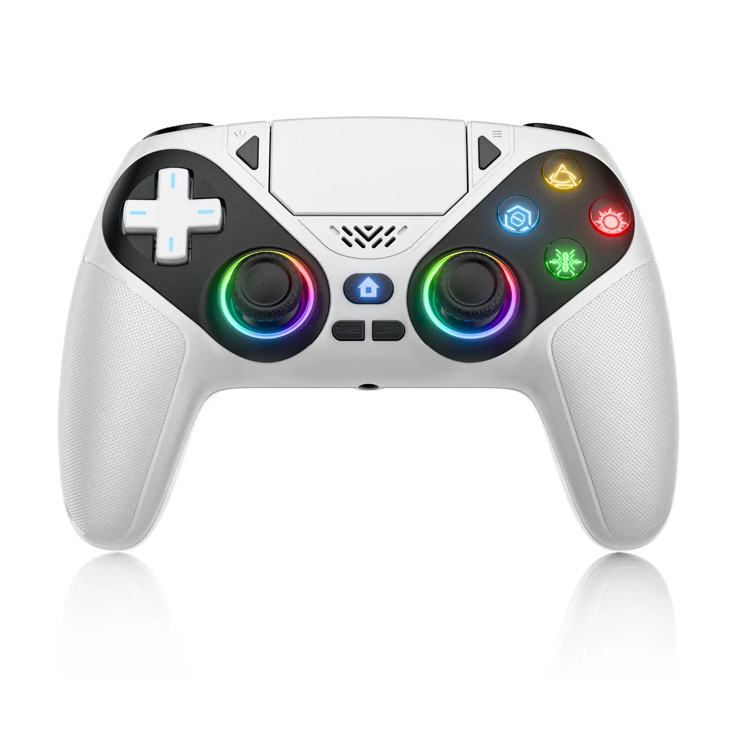Premium Wireless Gaming Gamepad for PS5 Featuring Vibrant RGB Light Effects – Fully Compatible with PS5 System, Twin Shock Vibration, Motion Sensor Function, User-Programmable Controls & 1000mAh Fast Refueling Battery
