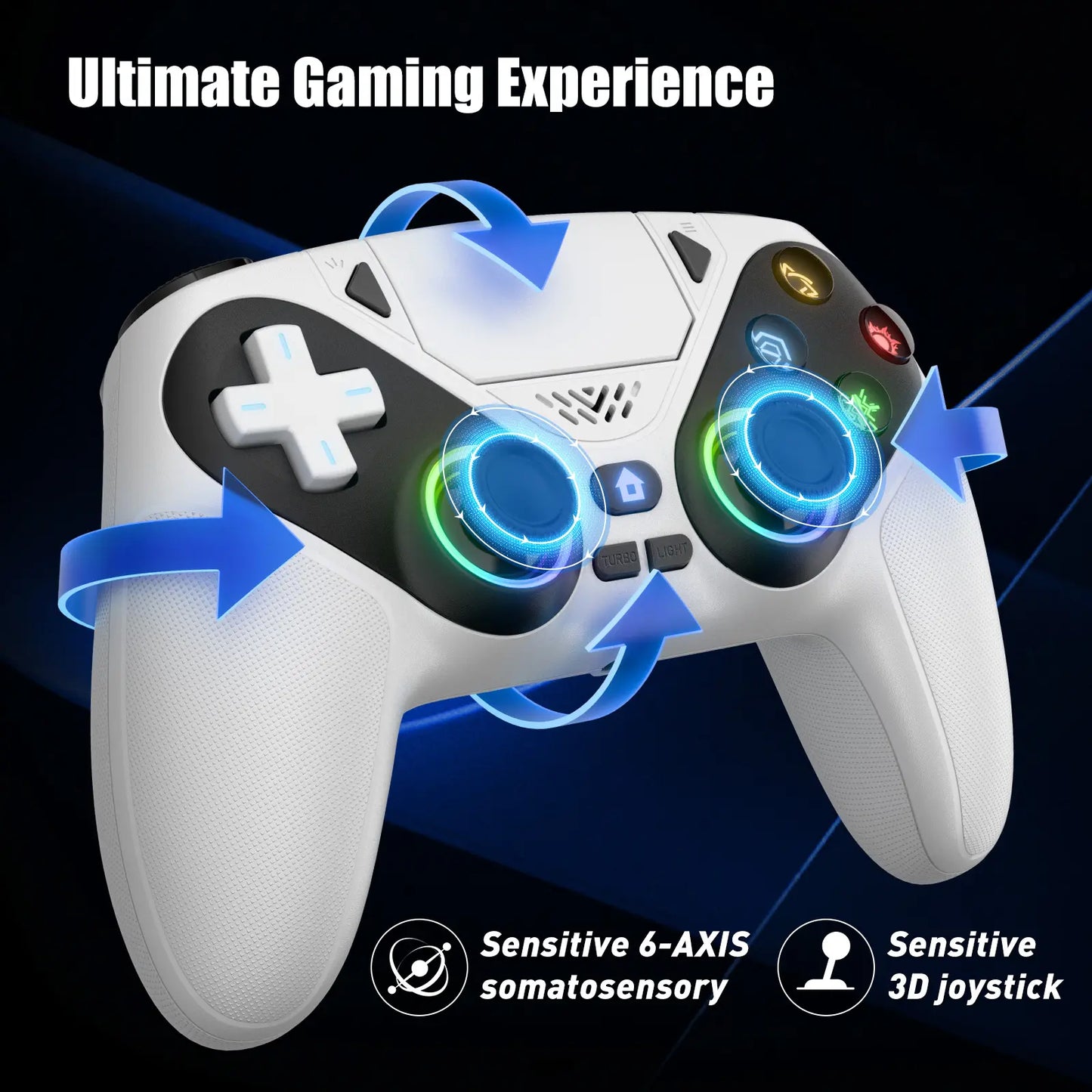 Premium Wireless Gaming Gamepad for PS5 Featuring Vibrant RGB Light Effects – Fully Compatible with PS5 System, Twin Shock Vibration, Motion Sensor Function, User-Programmable Controls & 1000mAh Fast Refueling Battery