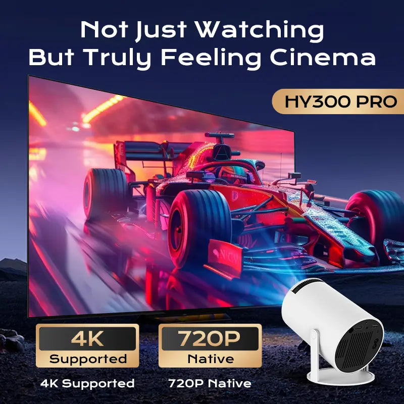 HY300Pro+ Handheld Home Projector, Tiny Outdoor Projector Supporting 4K Decoding, Built-in 5G WiFi 6 & Bluetooth 5.0, True 720P Full HD, 160 ANSI Brightness, Compatible with Android Sound, Wireless Gaming Ready for Indoor Movie Viewing
