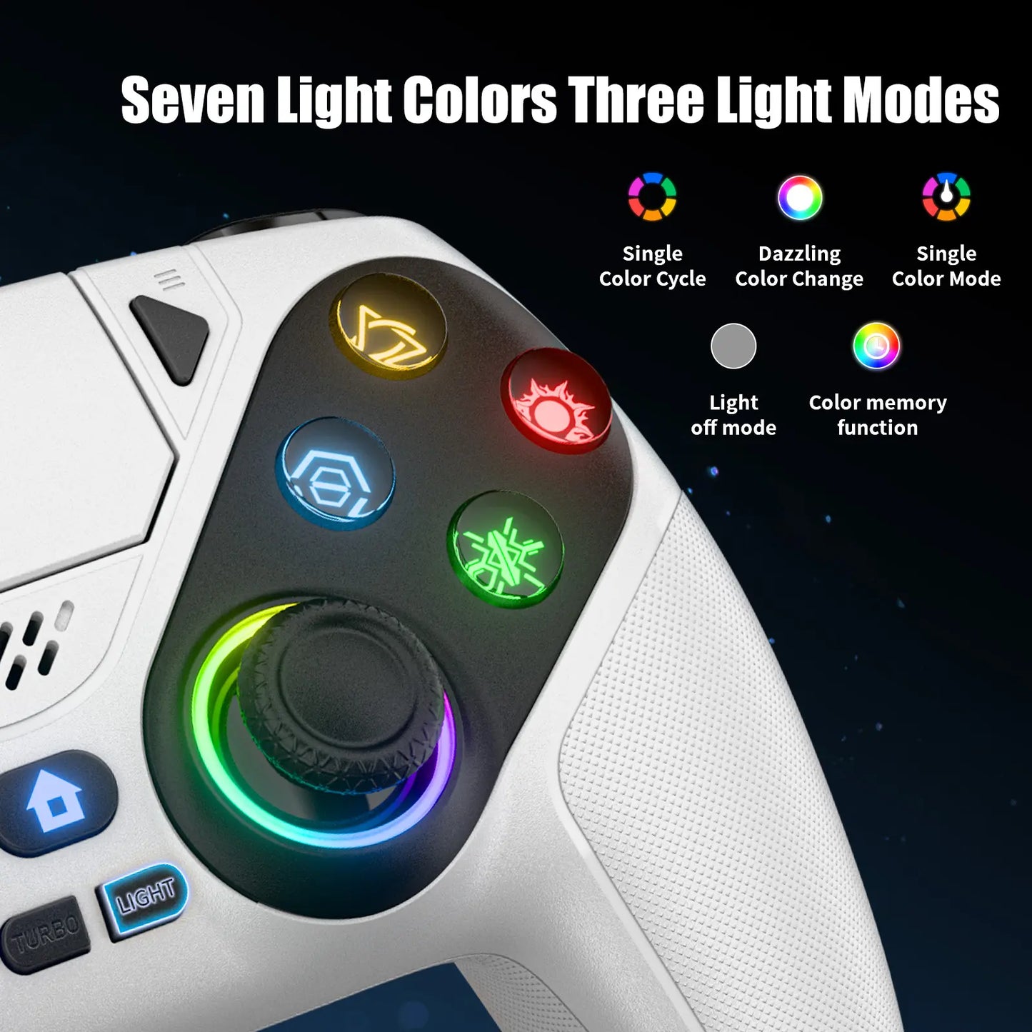 Premium Wireless Gaming Gamepad for PS5 Featuring Vibrant RGB Light Effects – Fully Compatible with PS5 System, Twin Shock Vibration, Motion Sensor Function, User-Programmable Controls & 1000mAh Fast Refueling Battery